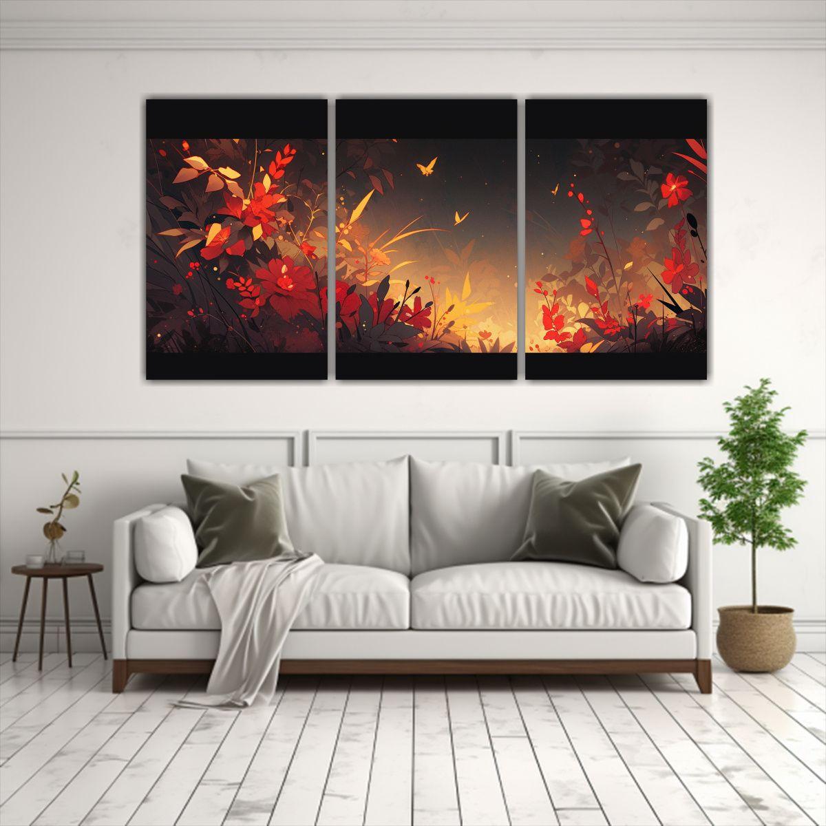 Tres Lienzos Composición Regalo Amarillo Y Rojo 240x120 Cm-2