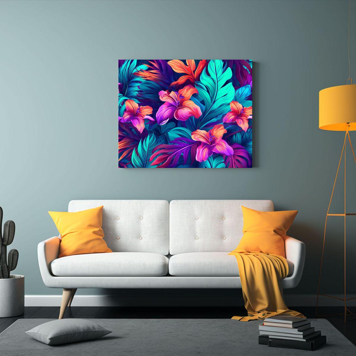 Lienzo Tropical Con Estampado De Flores 30x20cm-2