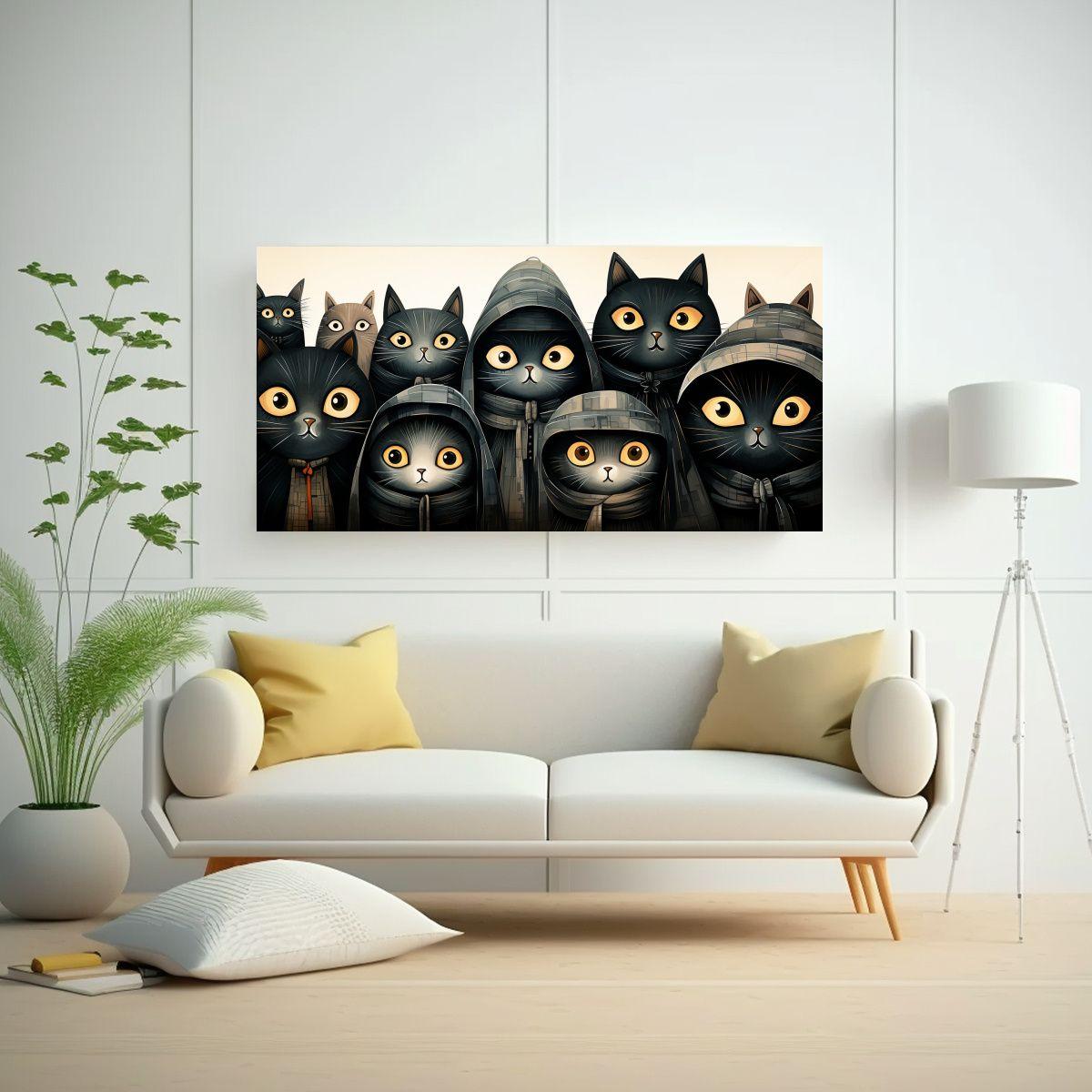 Pintura Abstracta Armonía Gatos Negros Suéter 60x30cm-2