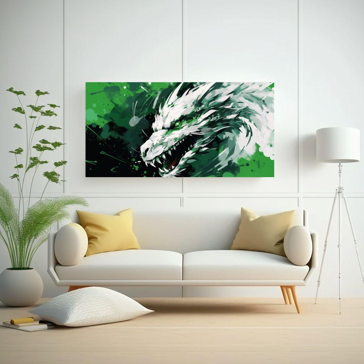 Pinturas Decorativas Modernas De Dragón En Verde 40x20cm-2
