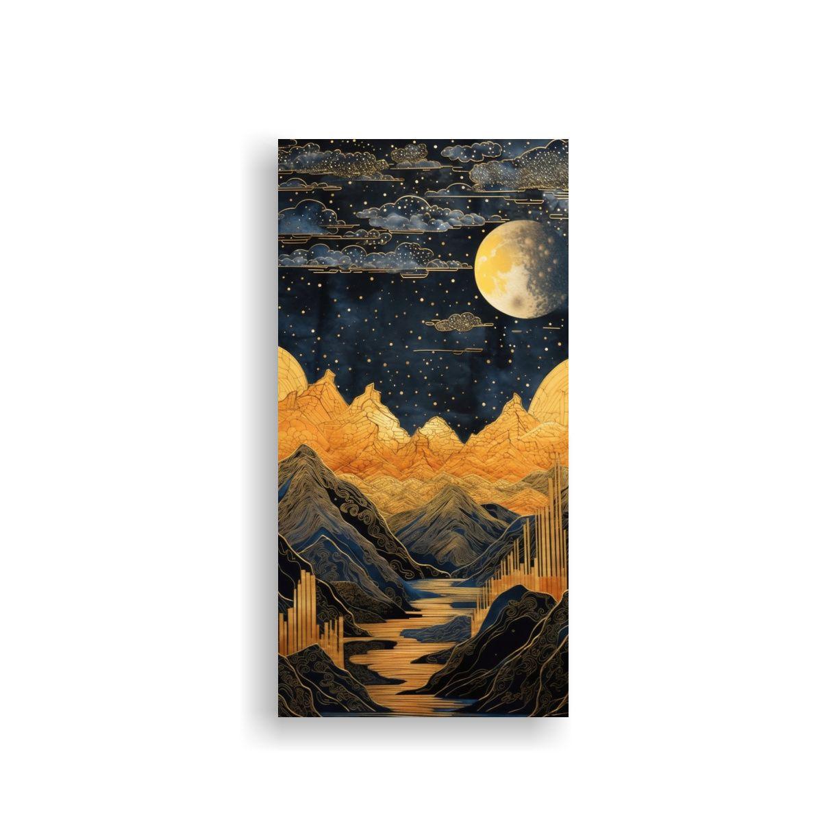 Tela De Pintura Con Luna Y Montañas En Bastidor 20x40cm-0