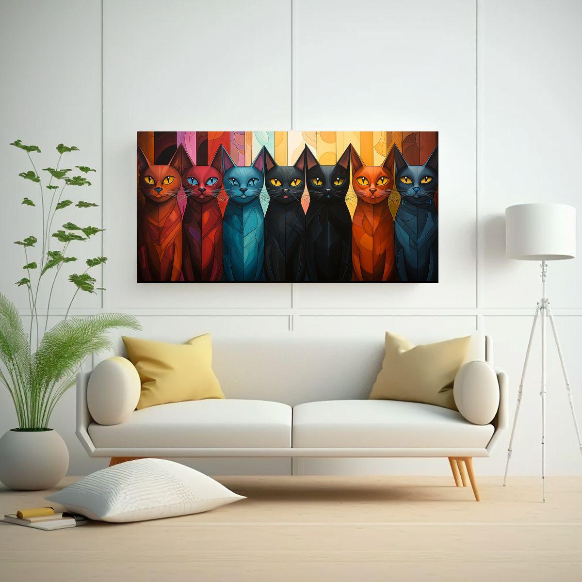 Pintura De Gatos En Colores Fantásticos Por Tom 60x30cm-2