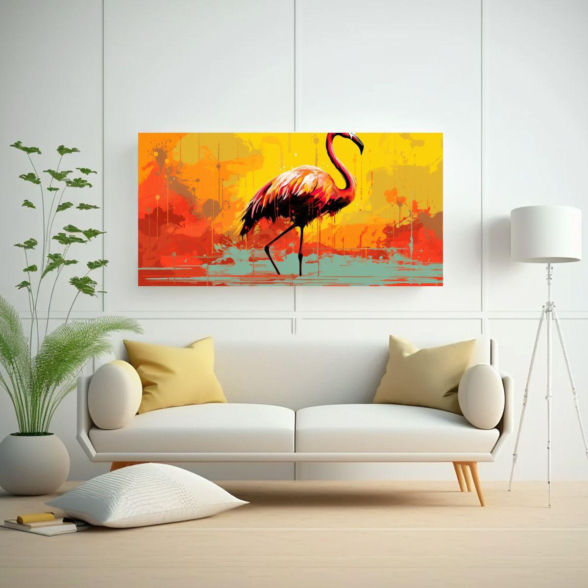 Pintura Duradera De Flamingo En Tonos Marrón Y Am 80x40cm-2