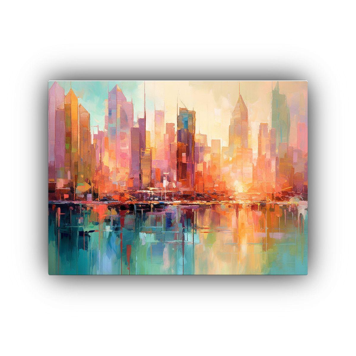 Pintura Abstracta De Paisaje Urbano Estilo Arte Calidos 75x50cm-0
