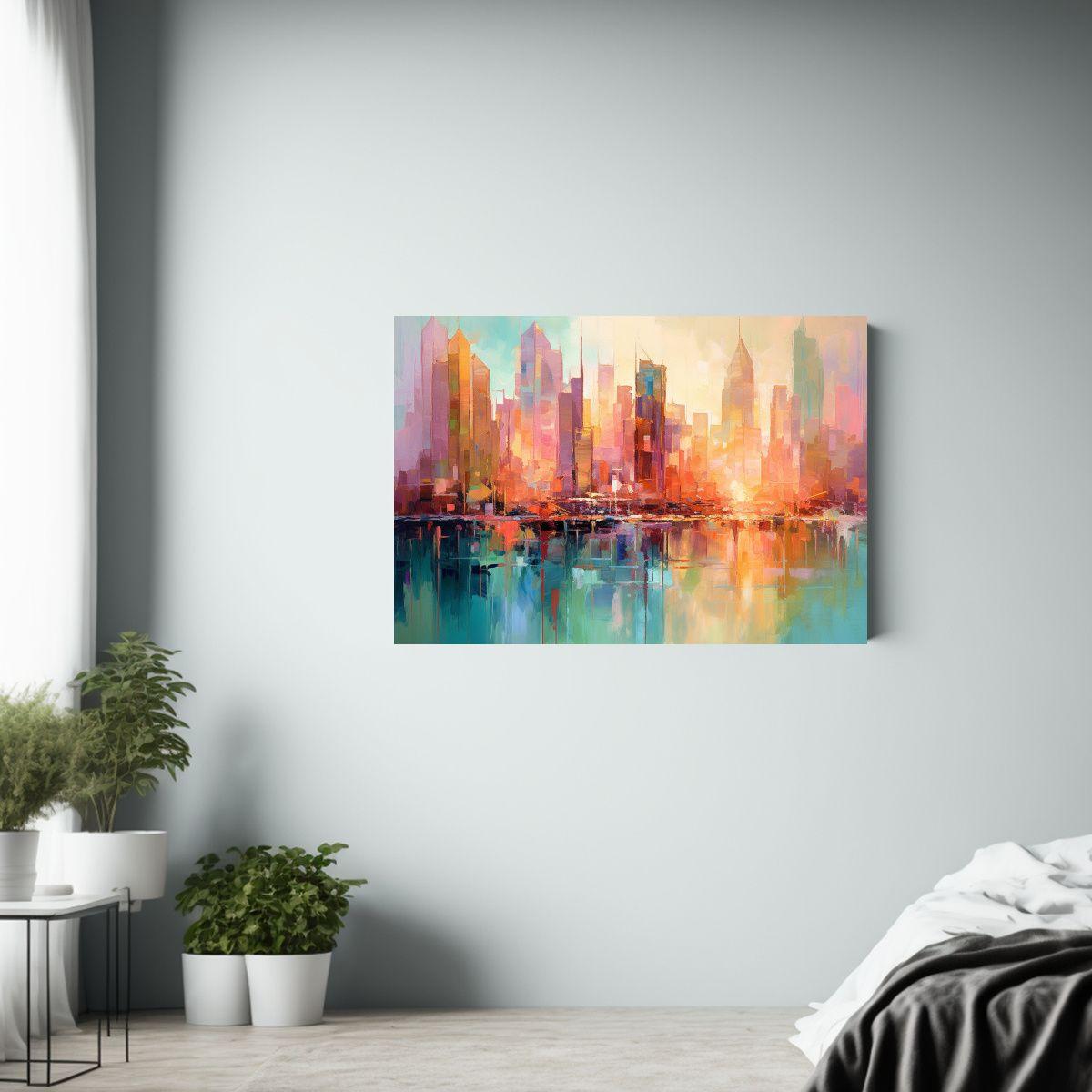 Pintura Abstracta De Paisaje Urbano Estilo Arte Calidos 75x50cm-2