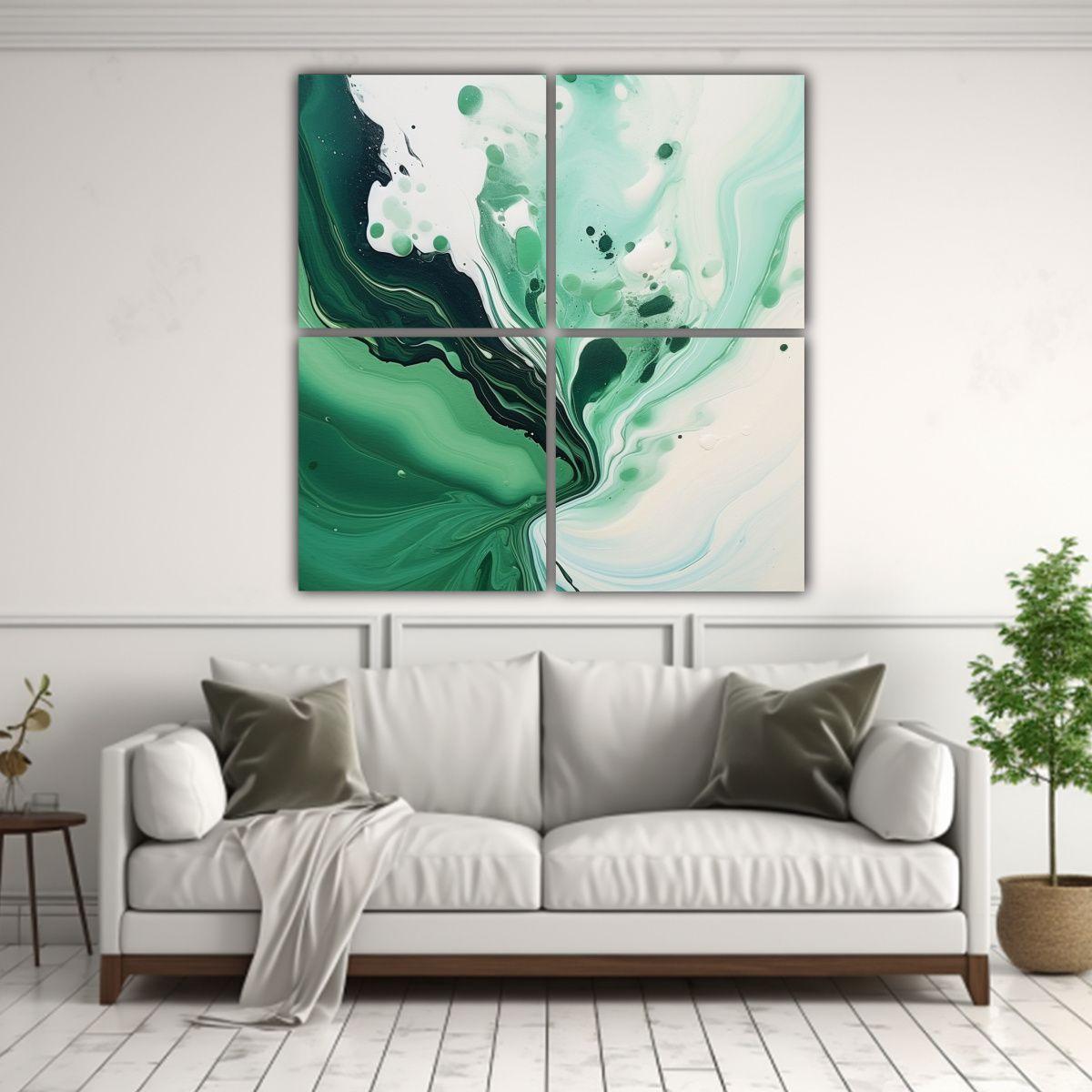 Pintura Decorativa Temática Fluida En Verde 120x120 Cm-2