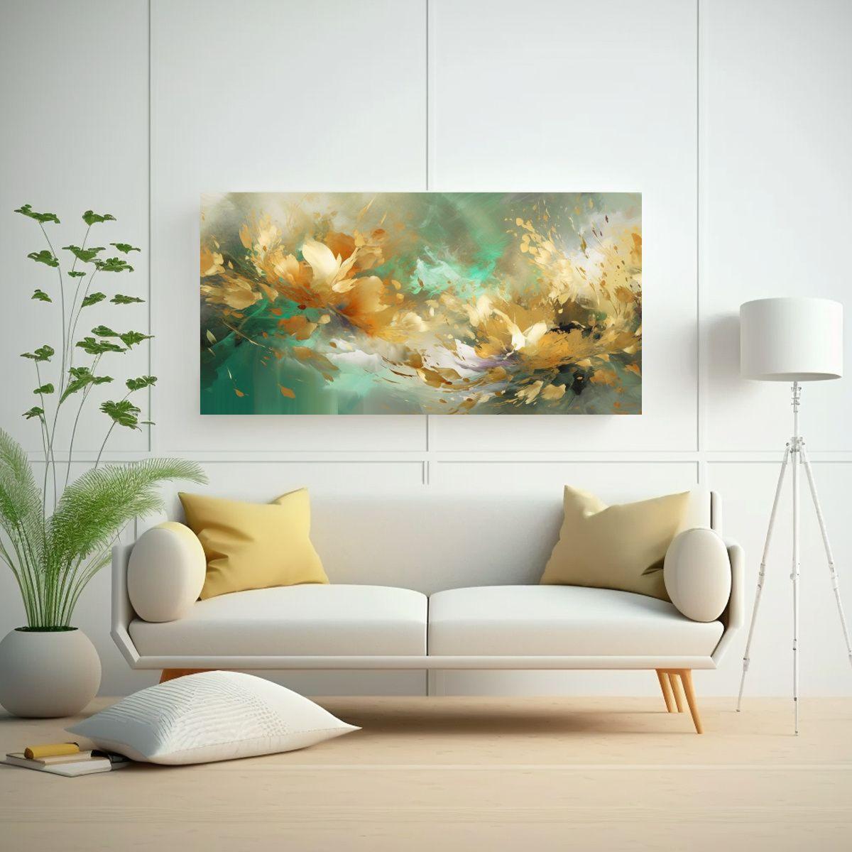 Cuadro Floral Abstracto En Lienzo Vintage En 160x80 Cm-2