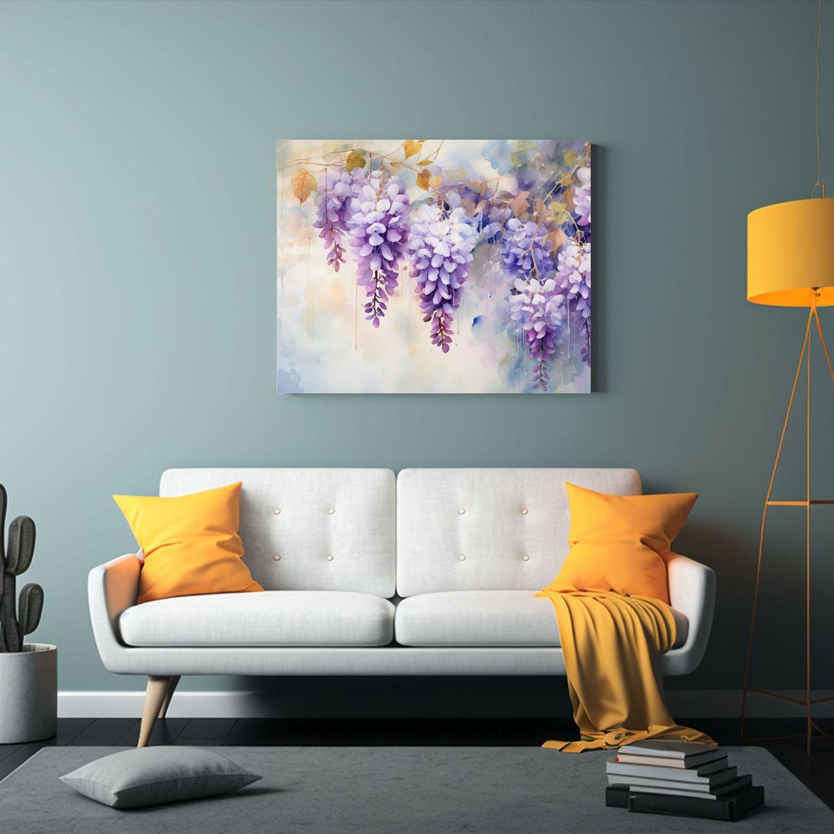 Cuadro Abstracto Con Flores De Glicinias En Colores Apagados 75x50cm-2