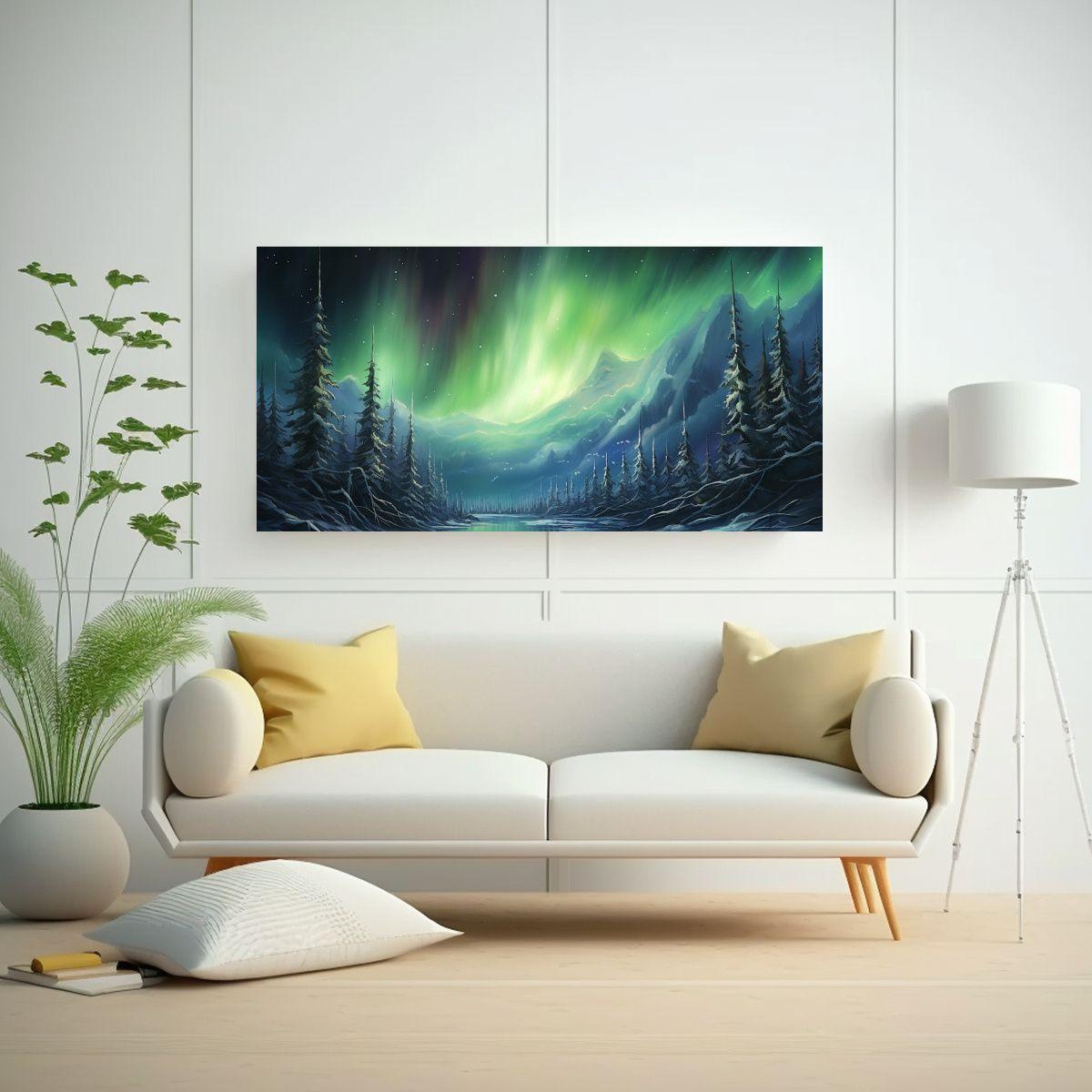 Pintura Abstracta De Aurora Boreal En Colores 40x20 Cm-2