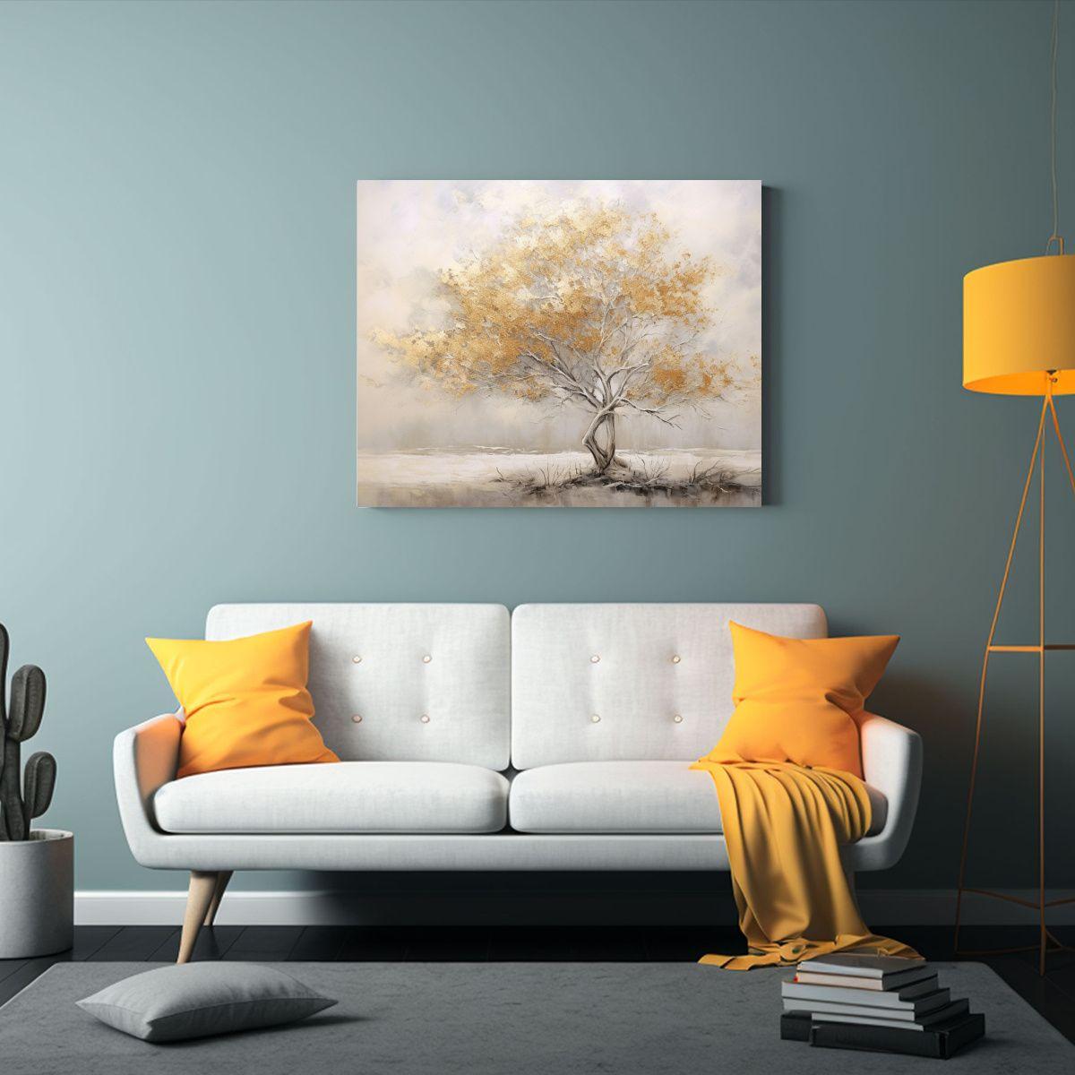 Pintura Árbol Beige Estilo Vanguardia En Lienzo: Figuras 120x80cm-2