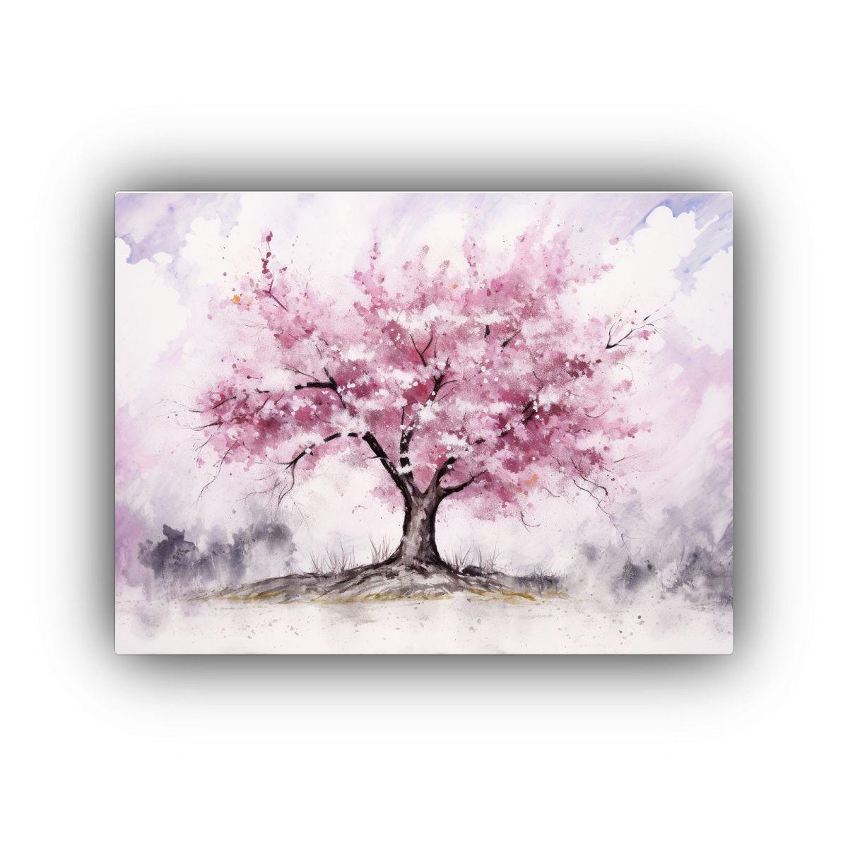 Cuadro Abstracto Impactante: Cerezo Blanco Y Rosa, 90x60cm-0