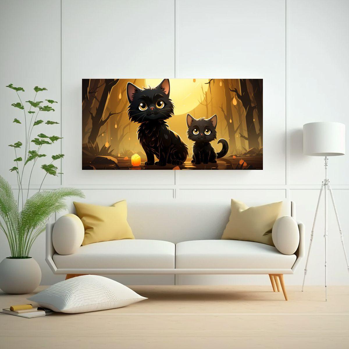 Cuadros Animados Gatos Negros Para Comedor 140x70 Cm-2