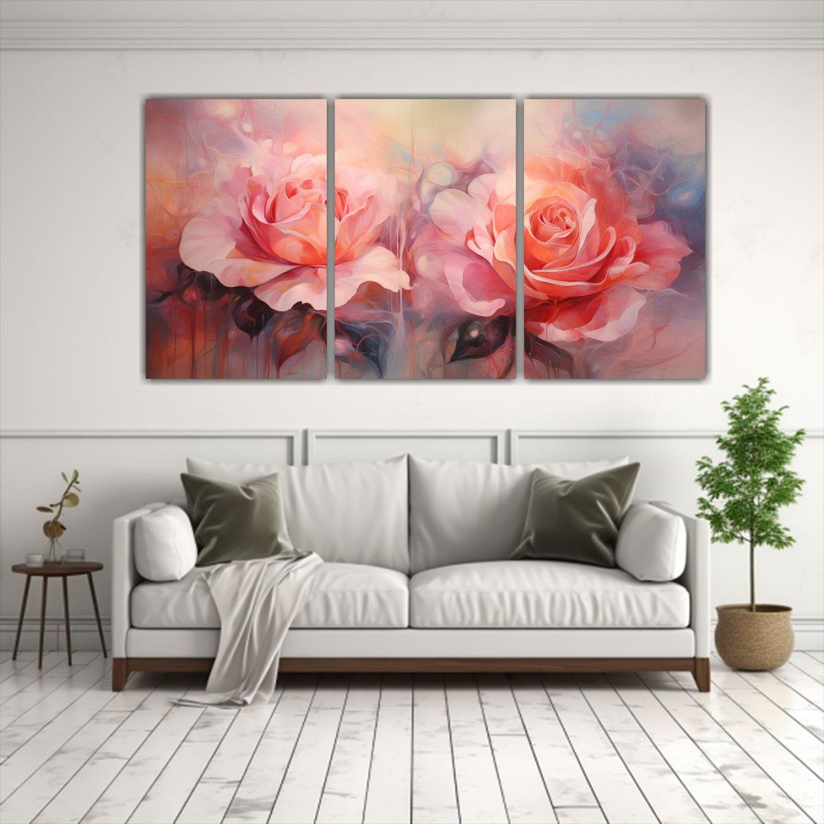 Cuadros Abstractos Con Tonos Rosas En Relieve 60x30 Cm-2
