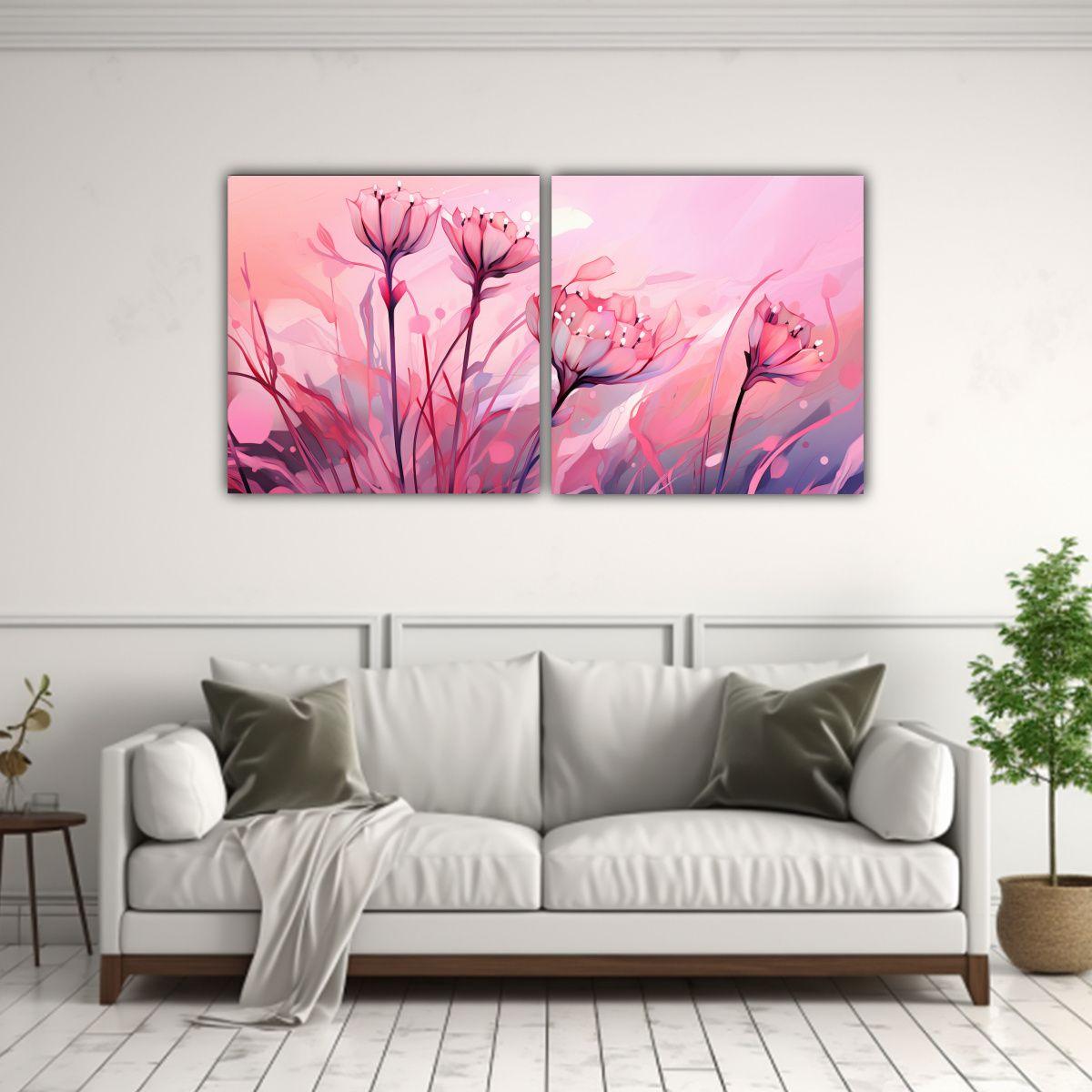 Cuadro Horizontal Estrellados En Tonos Rosados 80x40 Cm-2