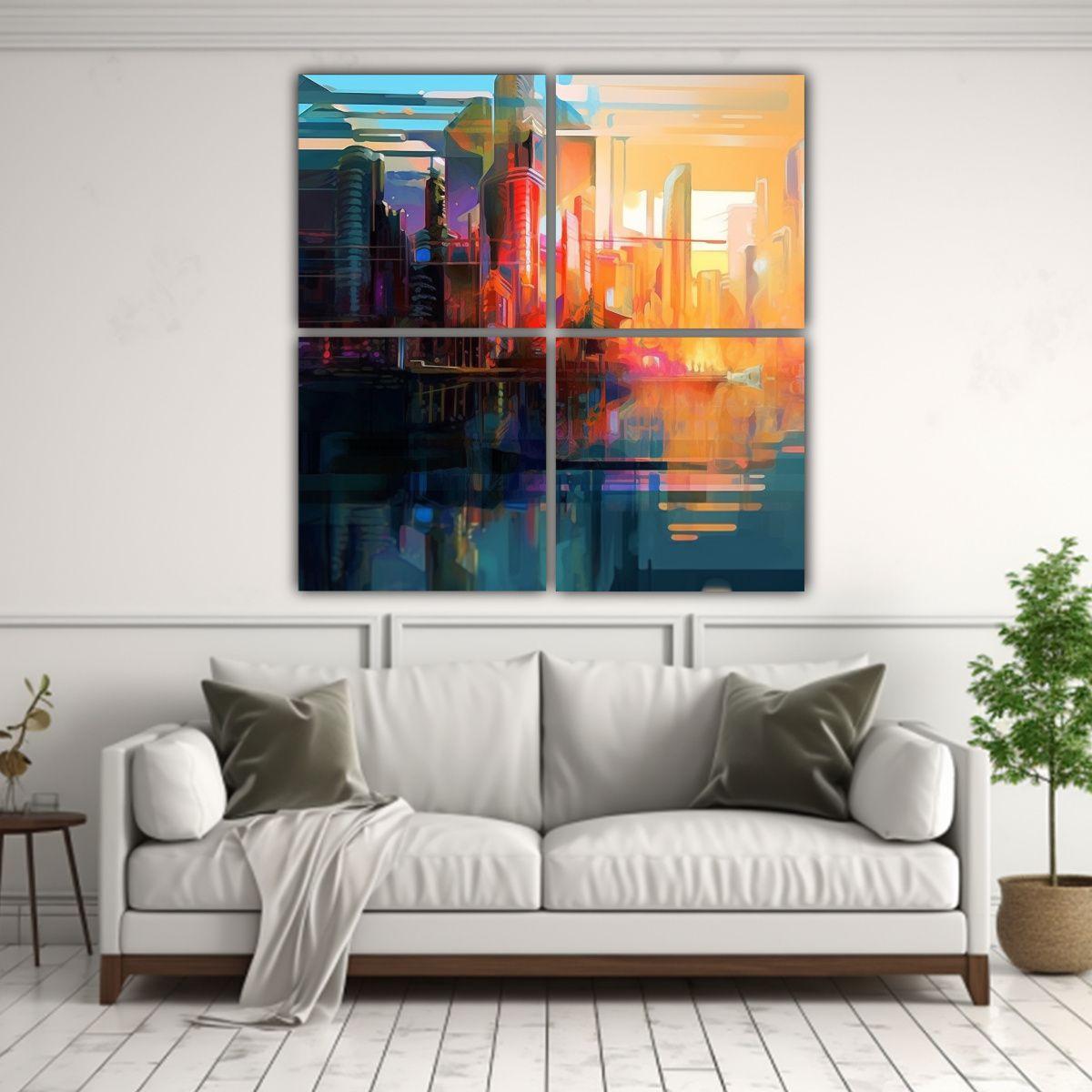 Cuadros Vintage Calidez Ciudad Paisaje 200x200 Cm-2