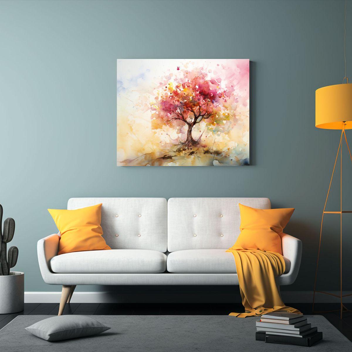 Pintura Abstracta Combinando Colores Oro Y Rosa De Un Manzan 75x50cm-2