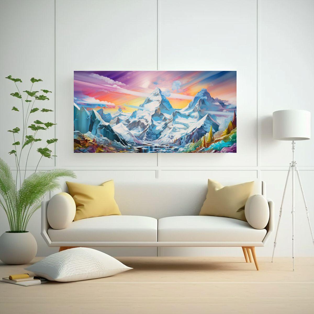 Paisaje Nevado Y Colorido En Tela Para Decoración 160x80cm-2