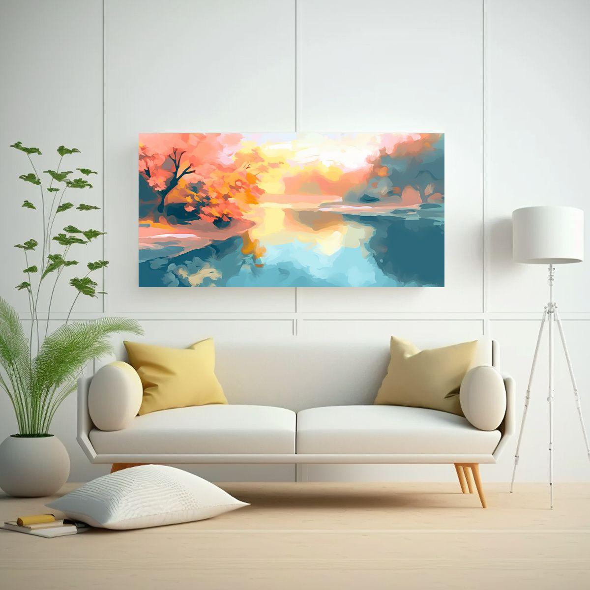 Cuadro Decorativo Paisaje Floral Colorido Elegante 160x80cm-2