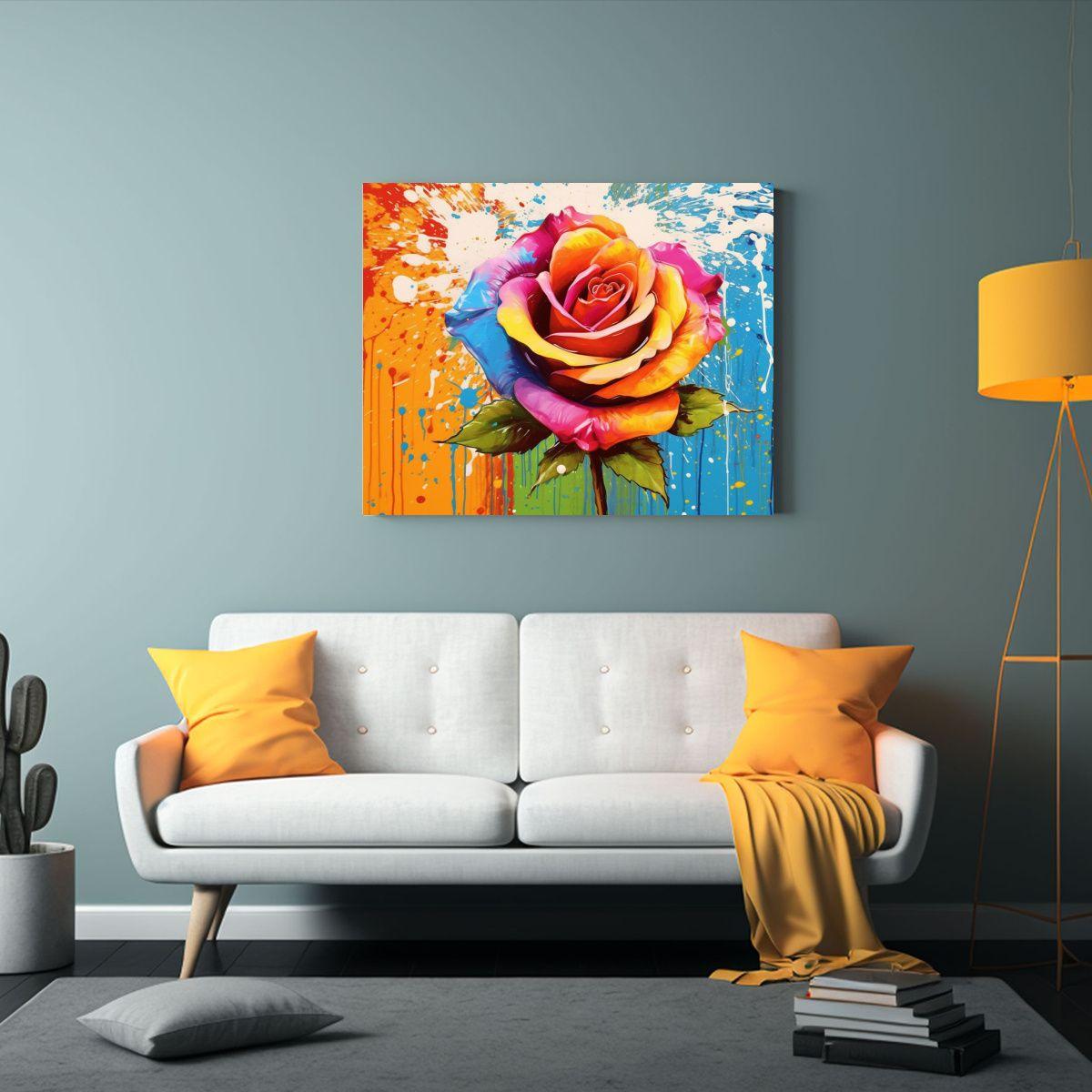 Cuadro De Arte De Pared Moderno Con Rosa Colorida  40x30cm-2