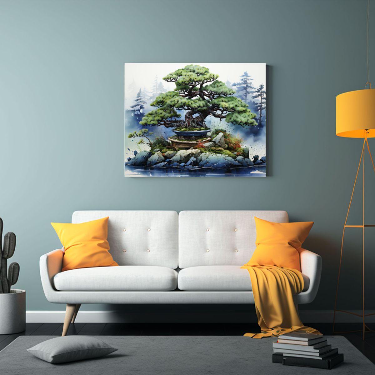 Pintura Lienzo: Árbol Bonsái En Acuarelas 30x20cm-2