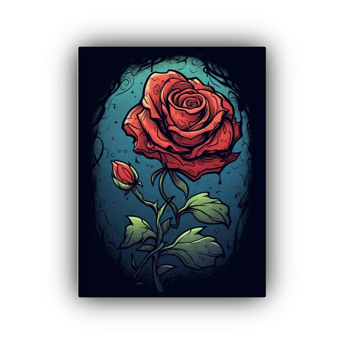 Pintura En Bastidor De Rosa En Estilo Gráfico 30x40cm-0