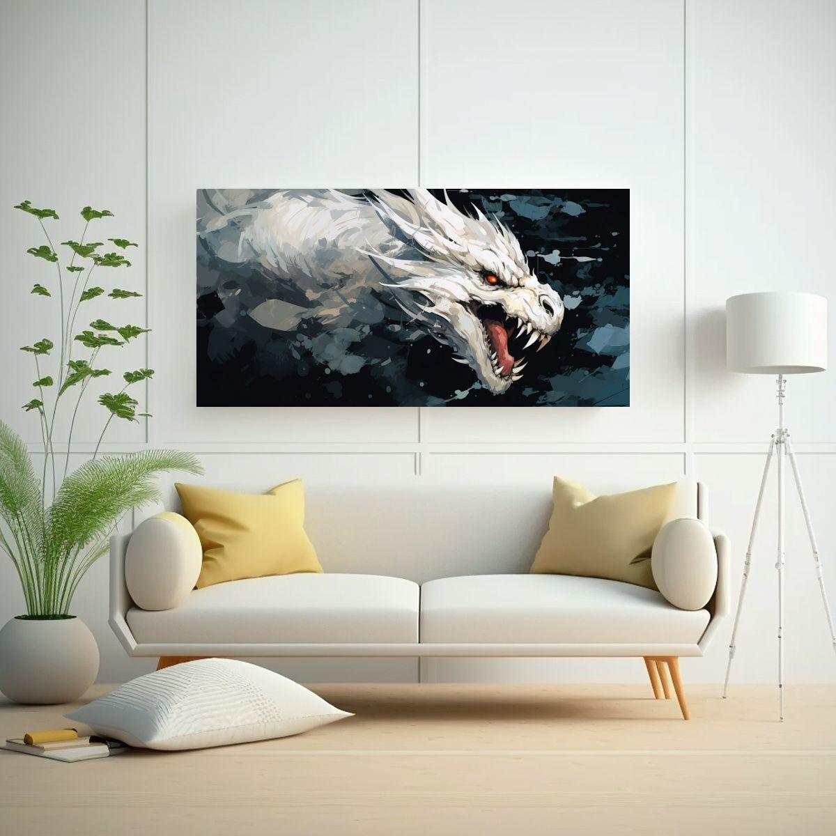 Cuadro De Tela Con Detalles Intrincados De Dragón 80x40cm-2