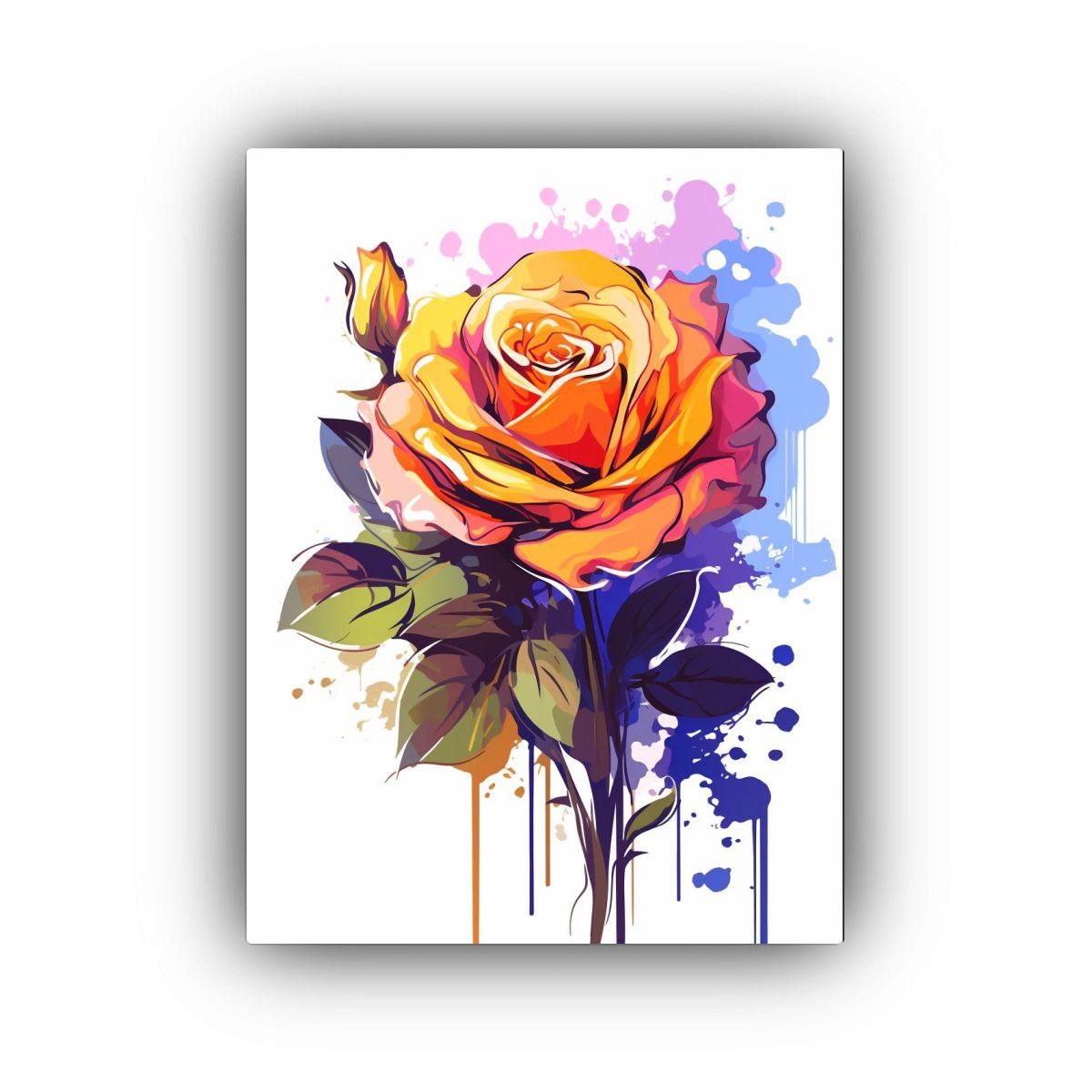 Cuadro Acuarela De Una Rosa Roja Para Decoración 50x65cm-0