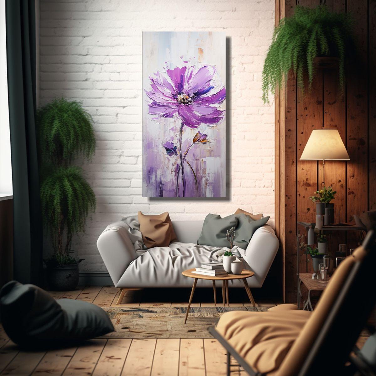Pintura En Lienzo Street Art De Una Flor Púrpura 30x60cm-2