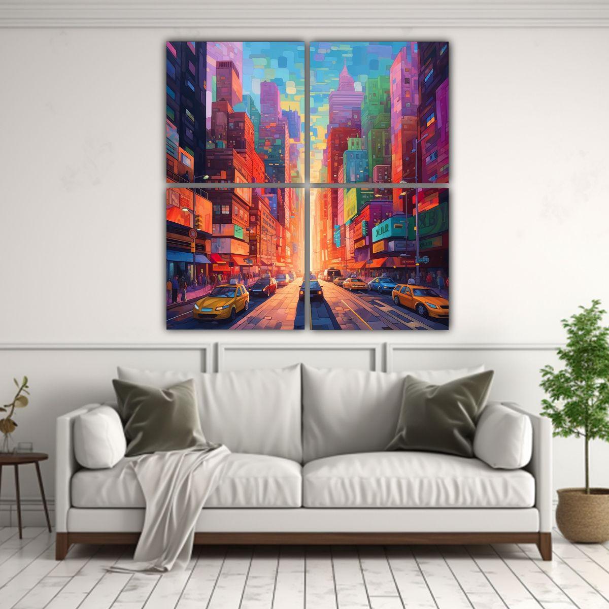 Cuadros De Pared De Tonos Vibrantes De Ciudades 140x140 Cm-2