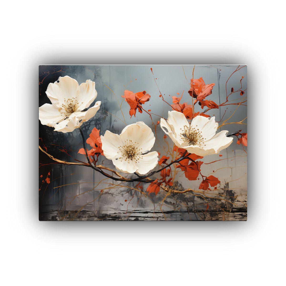 Pintura Abstracta Innovadora De Amapolas Blancas Y Negras. 75x50cm-0