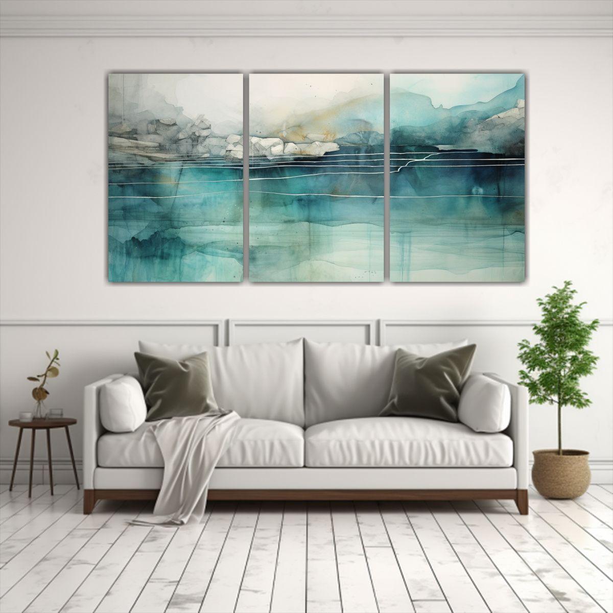 Cuadros Acuarela Para Sala En Turquesa, Verde 240x120 Cm-2