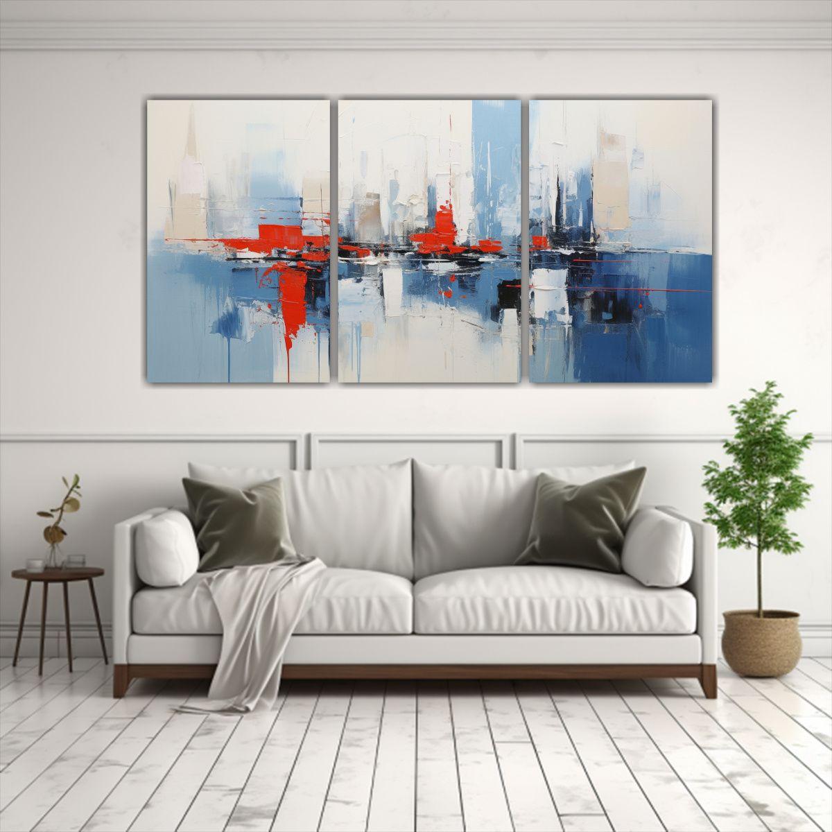 Pintura Abstracta Set 3 Canvas Diseño Vida De 240x120 Cm-2