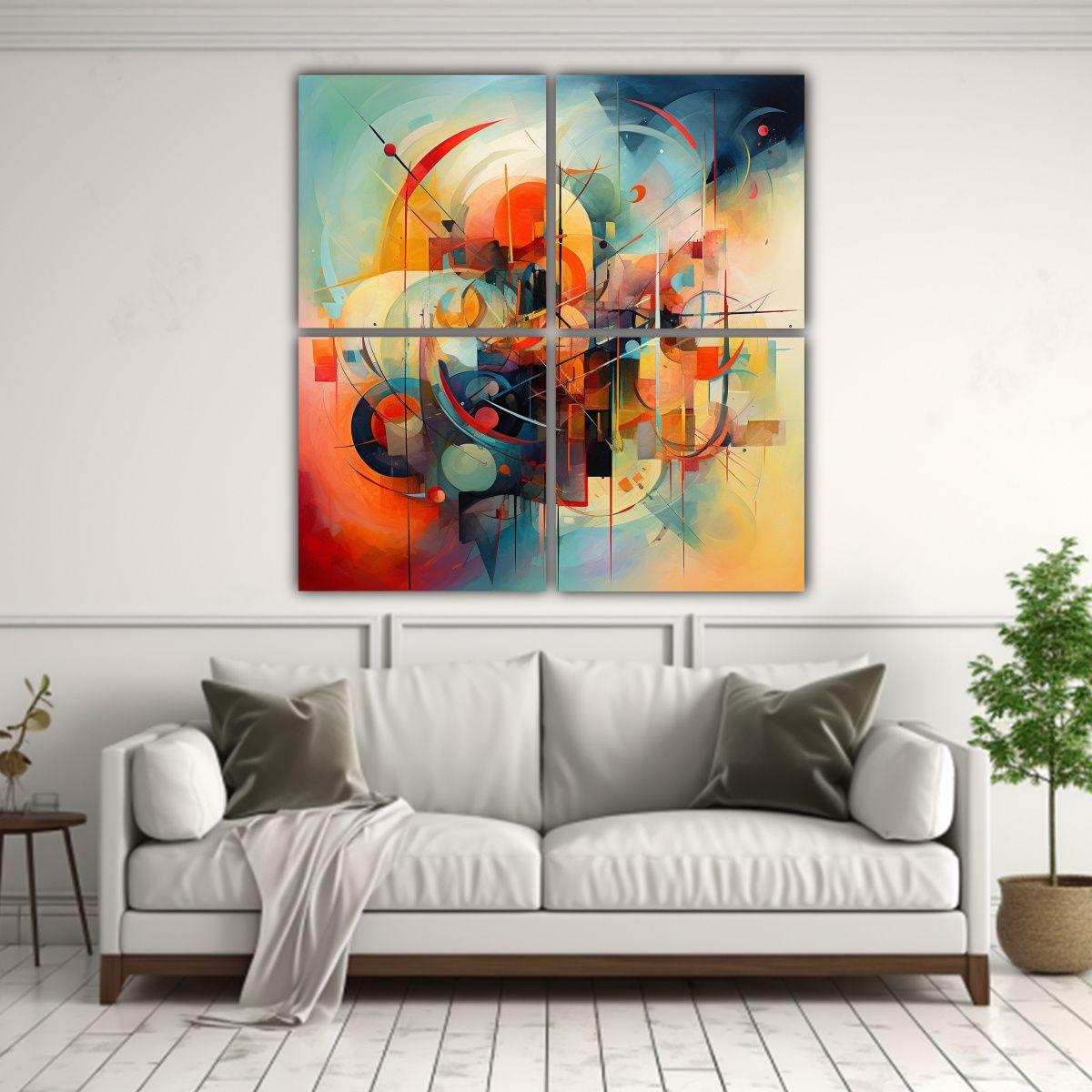 Cuatro Lienzos Decorativos Abstractos De Efecto 180x180 Cm-2