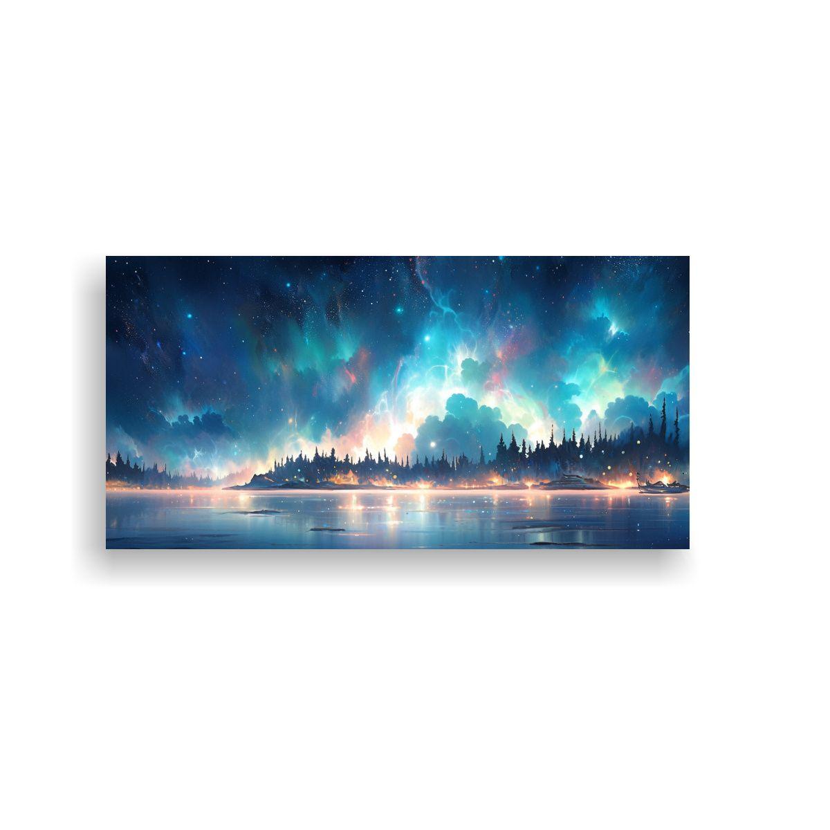 Pintura Abstracta De Aurora Boreal Con Tonos 100x50 Cm-0