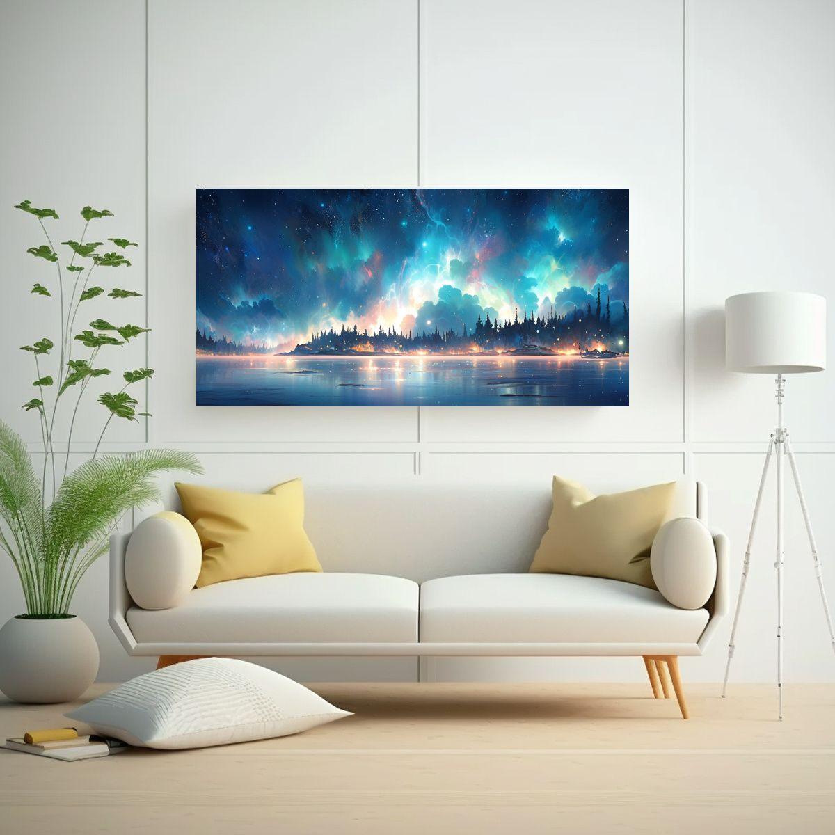 Pintura Abstracta De Aurora Boreal Con Tonos 100x50 Cm-2