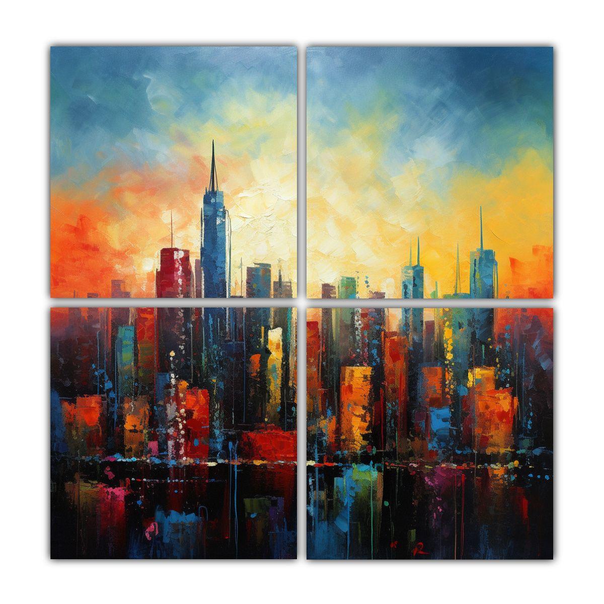 Pintura Inspiradora De La Perspectiva Del Skyline 140x140 Cm-0