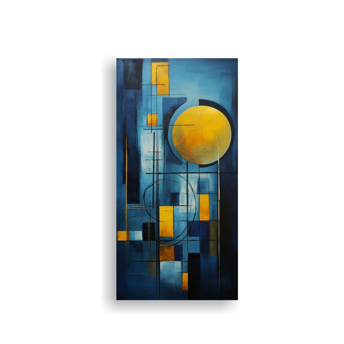 Cuadro Abstracto Azul Y Dorado Para Decoración 70x140cm-0