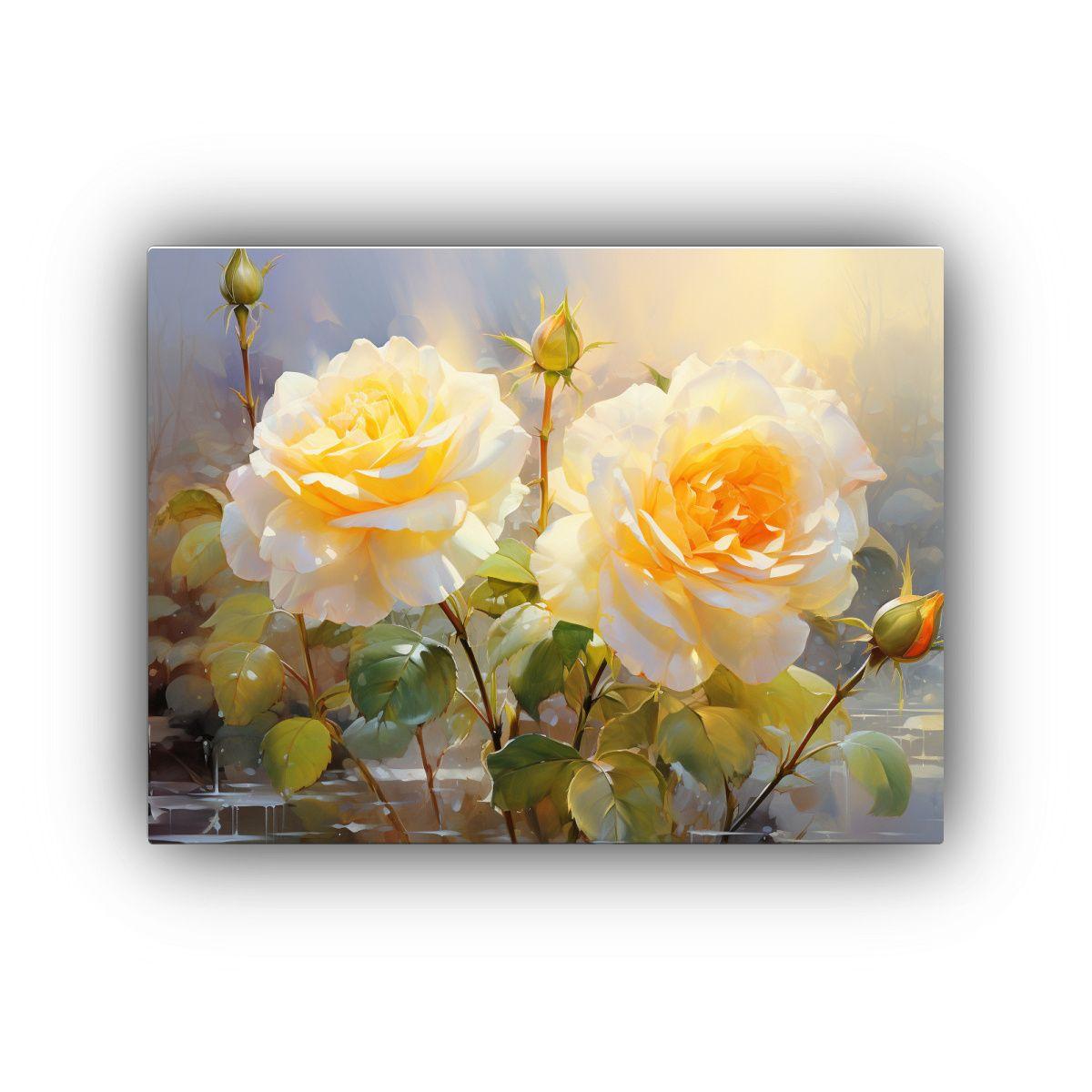 Pintura Abstracta Acuarela Rosas Amarillas Y Blancas. 30x20cm-0