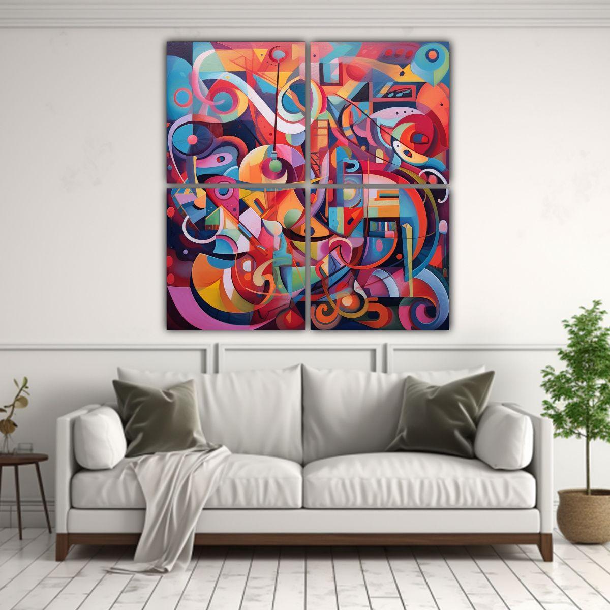 Pintura Contemporánea Colorida En Tela Sublimada 120x120 Cm-2