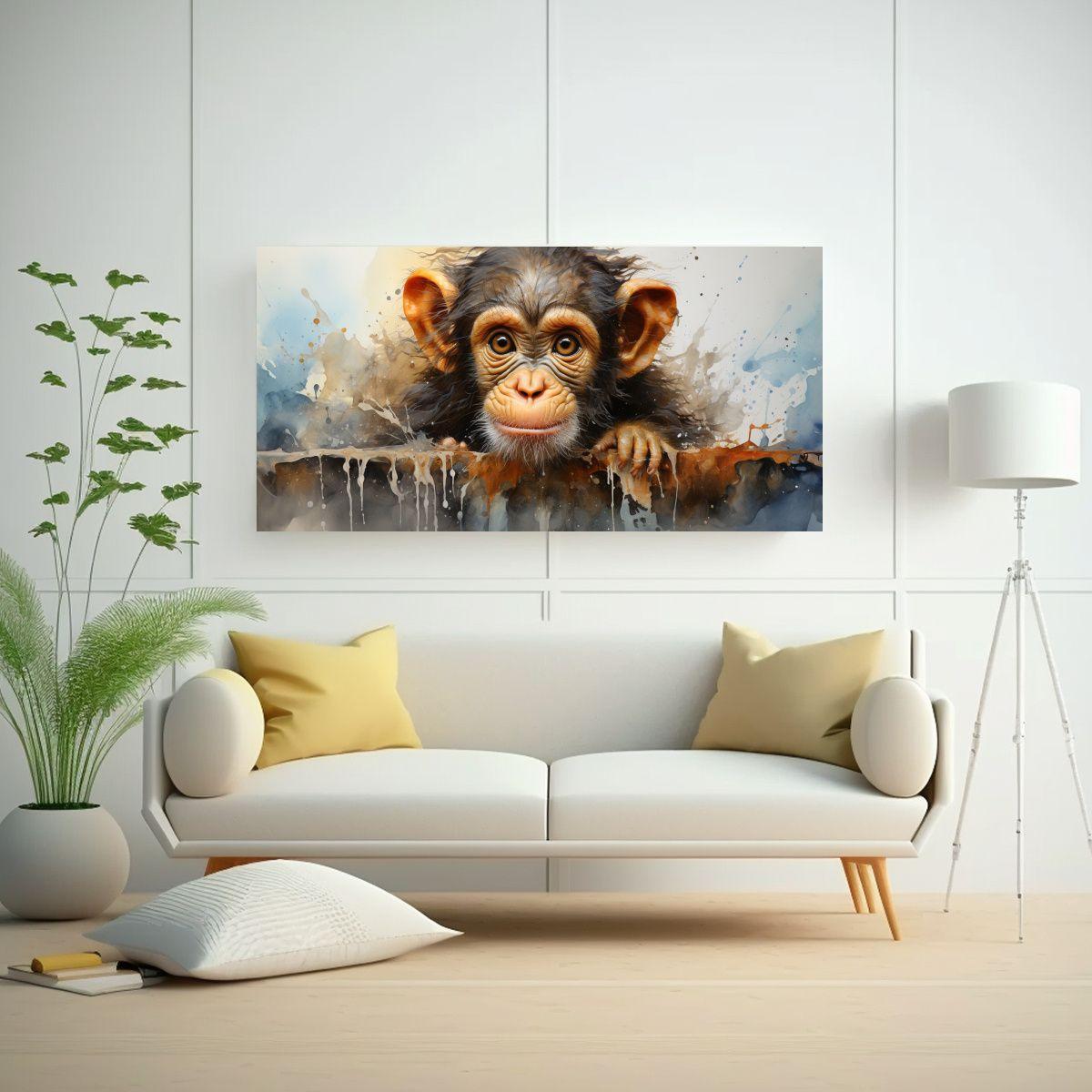 Pintura Colorida De Monos En Acuarela Con Tonos 120x60 Cm-2