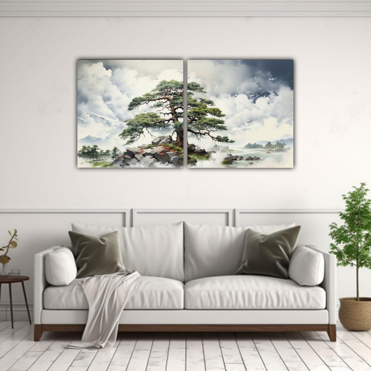 Pintura Abstracta De Colores Blancos De Un árbol 120x60 Cm-2