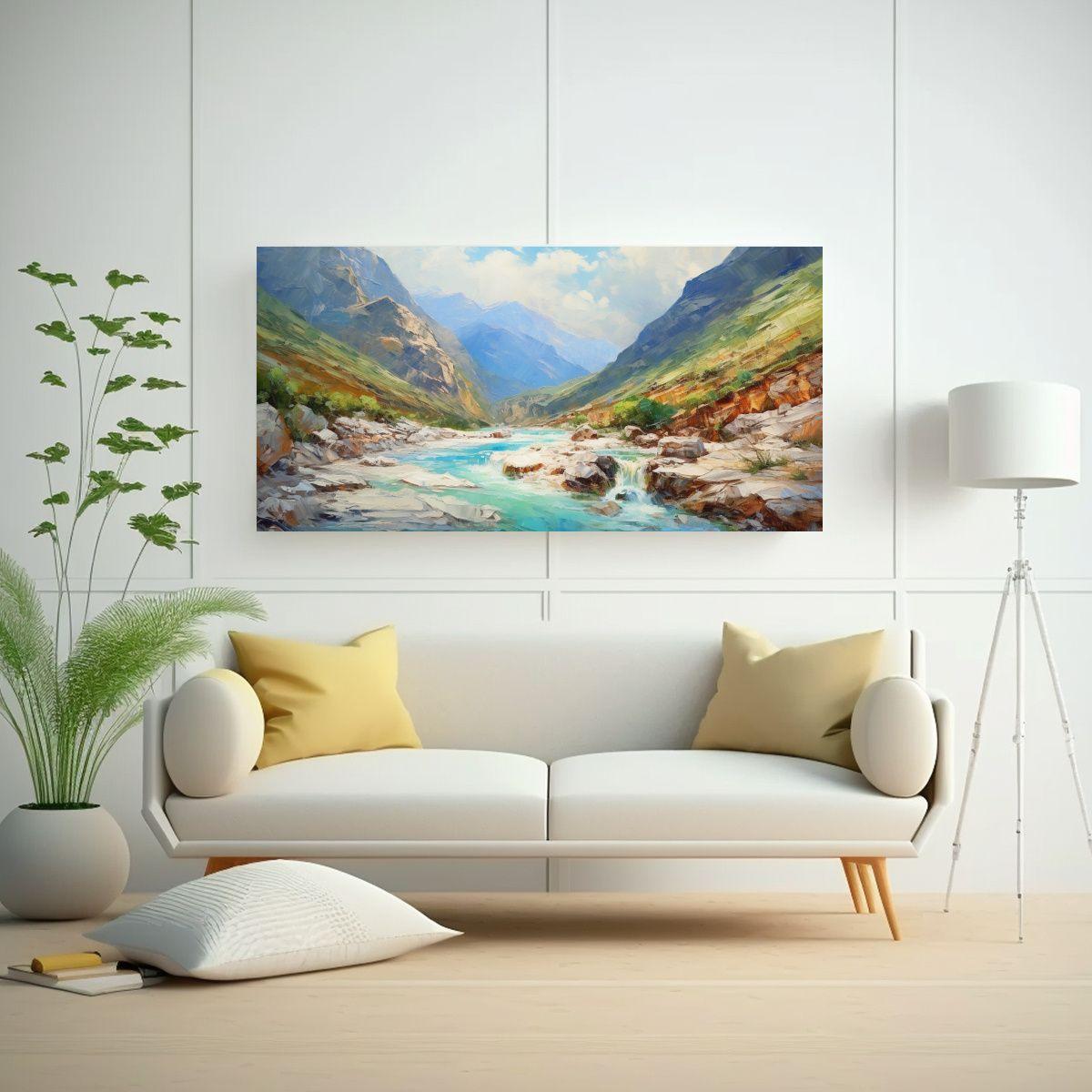Cuadro Decorativo De Un Arroyo Bajo El Cielo Azul 100x50cm-2