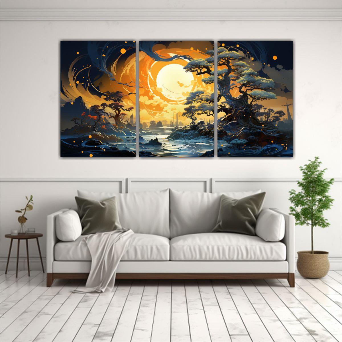 Tres Lienzos De Tela Patron Intenso Escenario 120x60 Cm-2