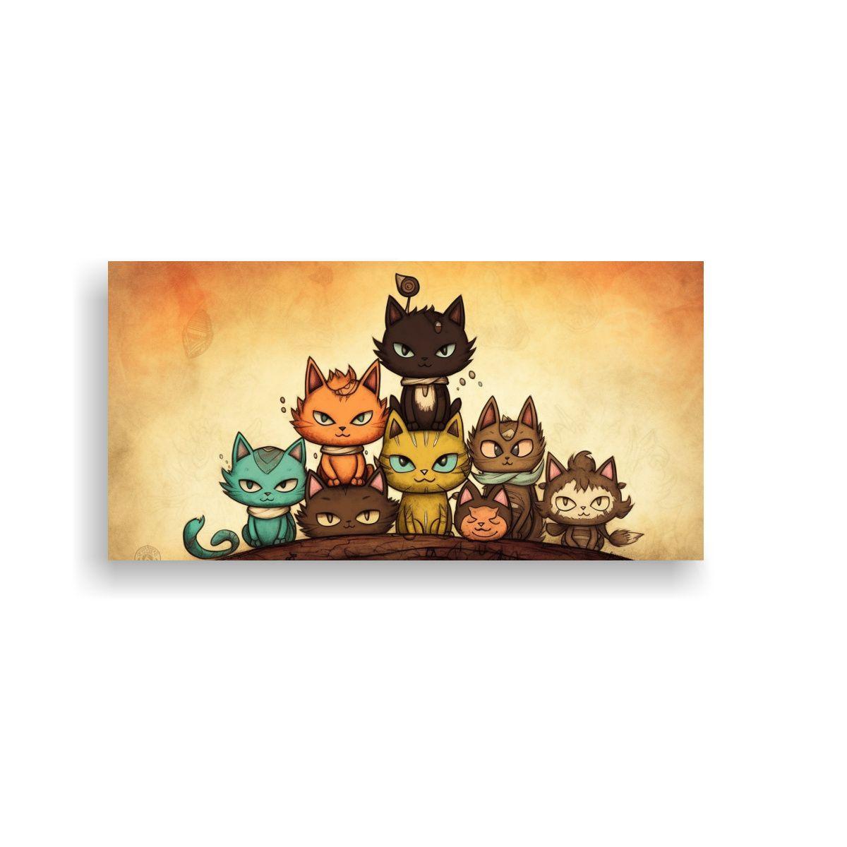 Cuadro Decorativo Gatos En Tonos Pastel Sobre 100x50cm-0
