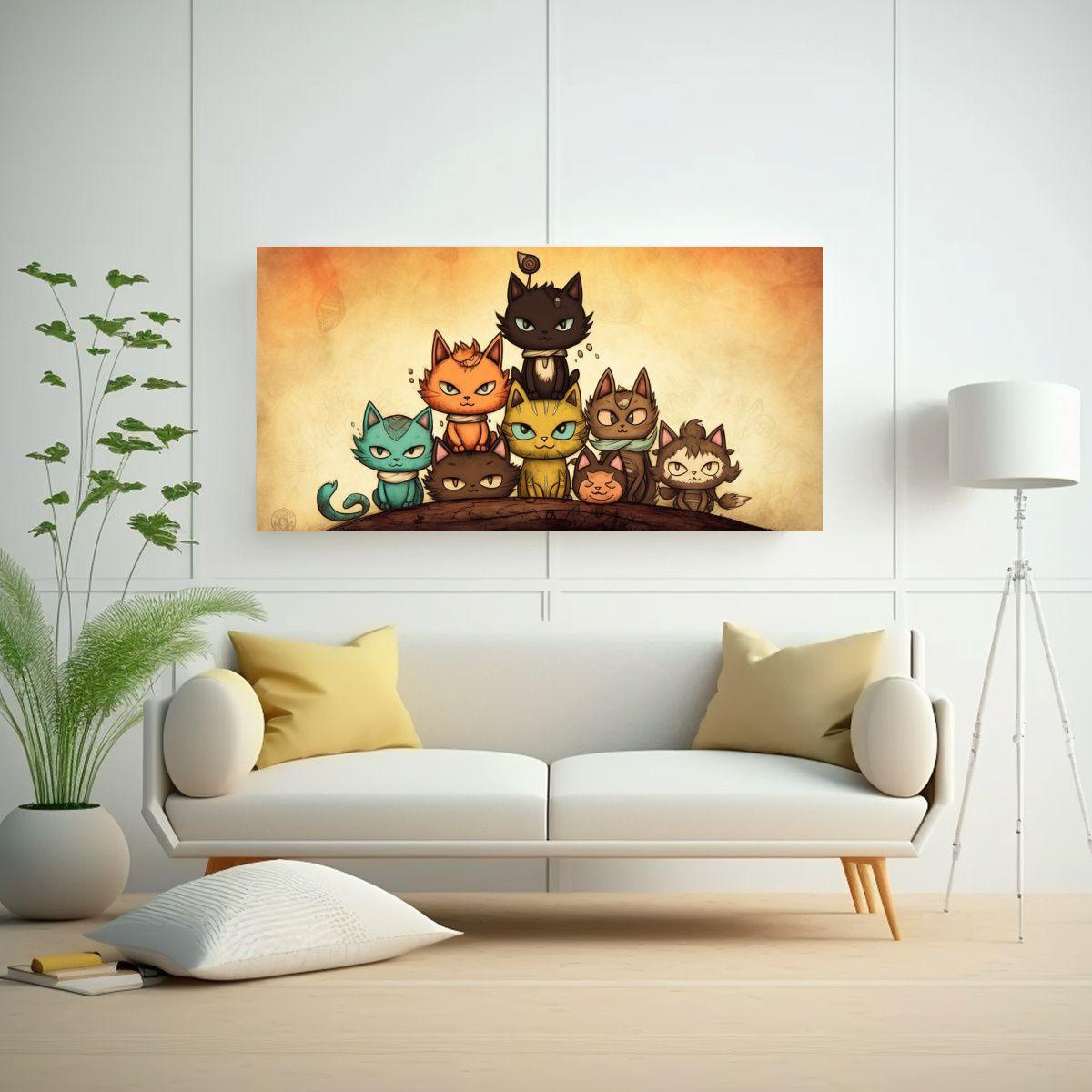 Cuadro Decorativo Gatos En Tonos Pastel Sobre 100x50cm-2