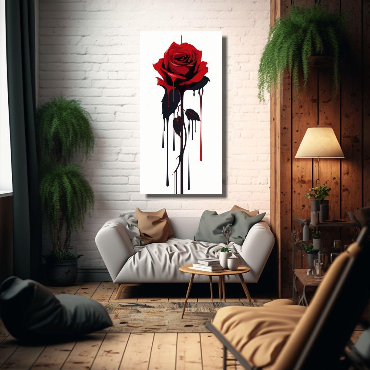 Cuadro Tela Bastidor Líneas Rojas Vida Sangre 50x100cm-2