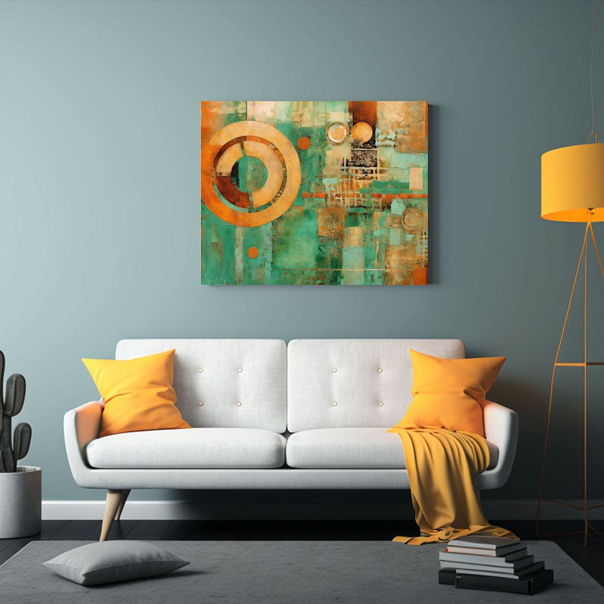 Pintura Abstracta Estilo Boho En Colores Verde Terracota 45x30cm-2