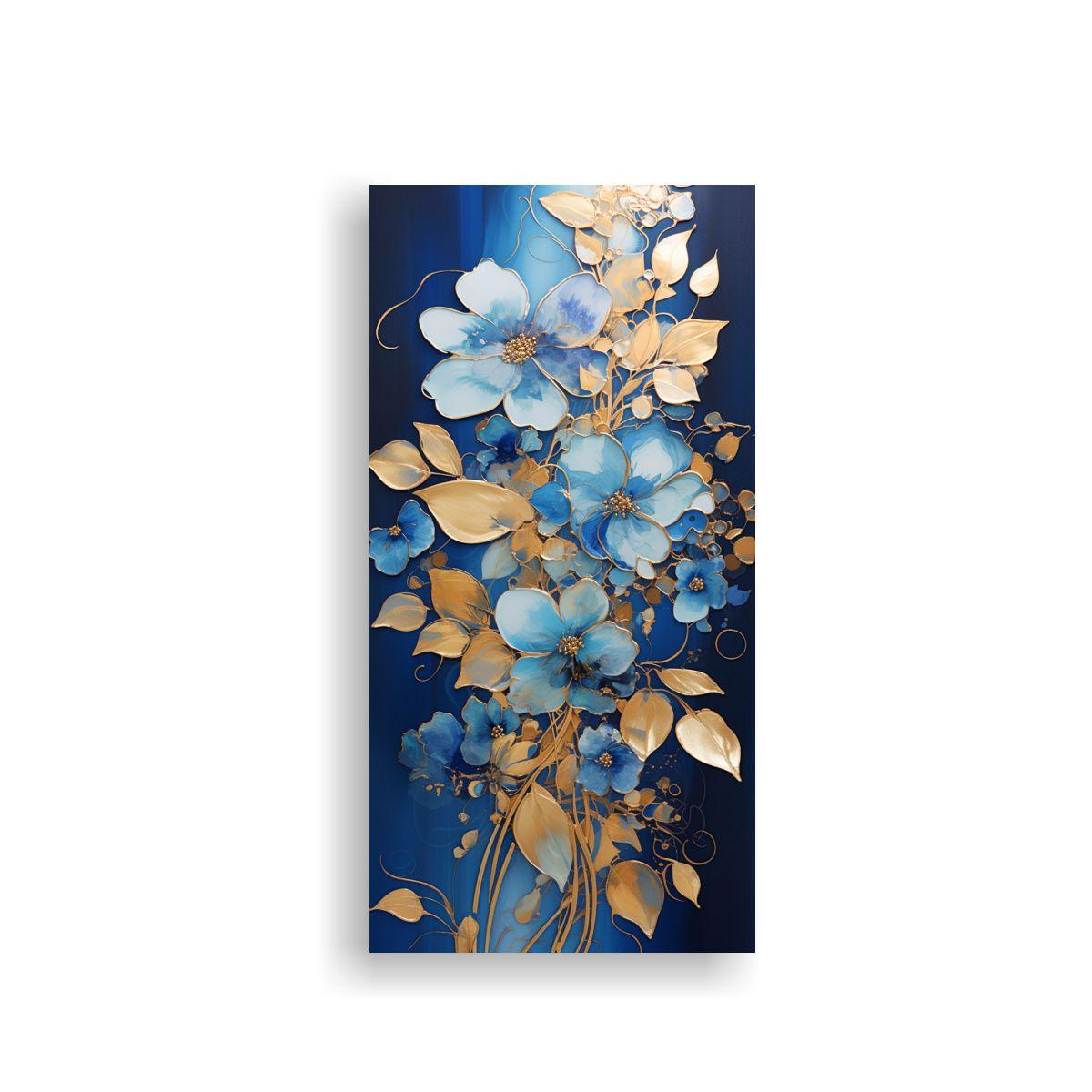 Pintura En Bastidor De Arte Gráfico Dorado Y Azul 50x100cm-0
