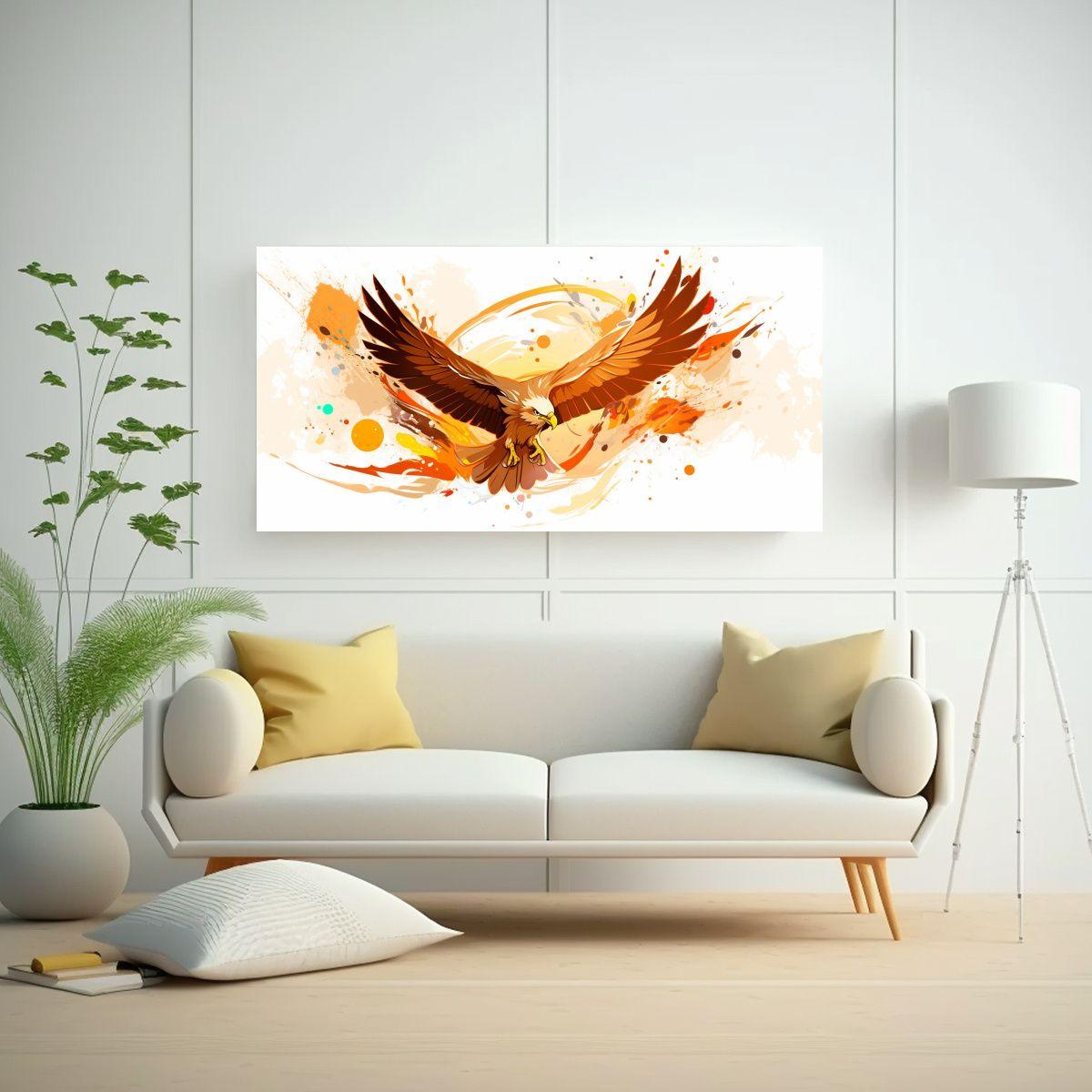 Cuadro Lienzo Aves En Colores Marrón Y Amarillo 80x40cm-2