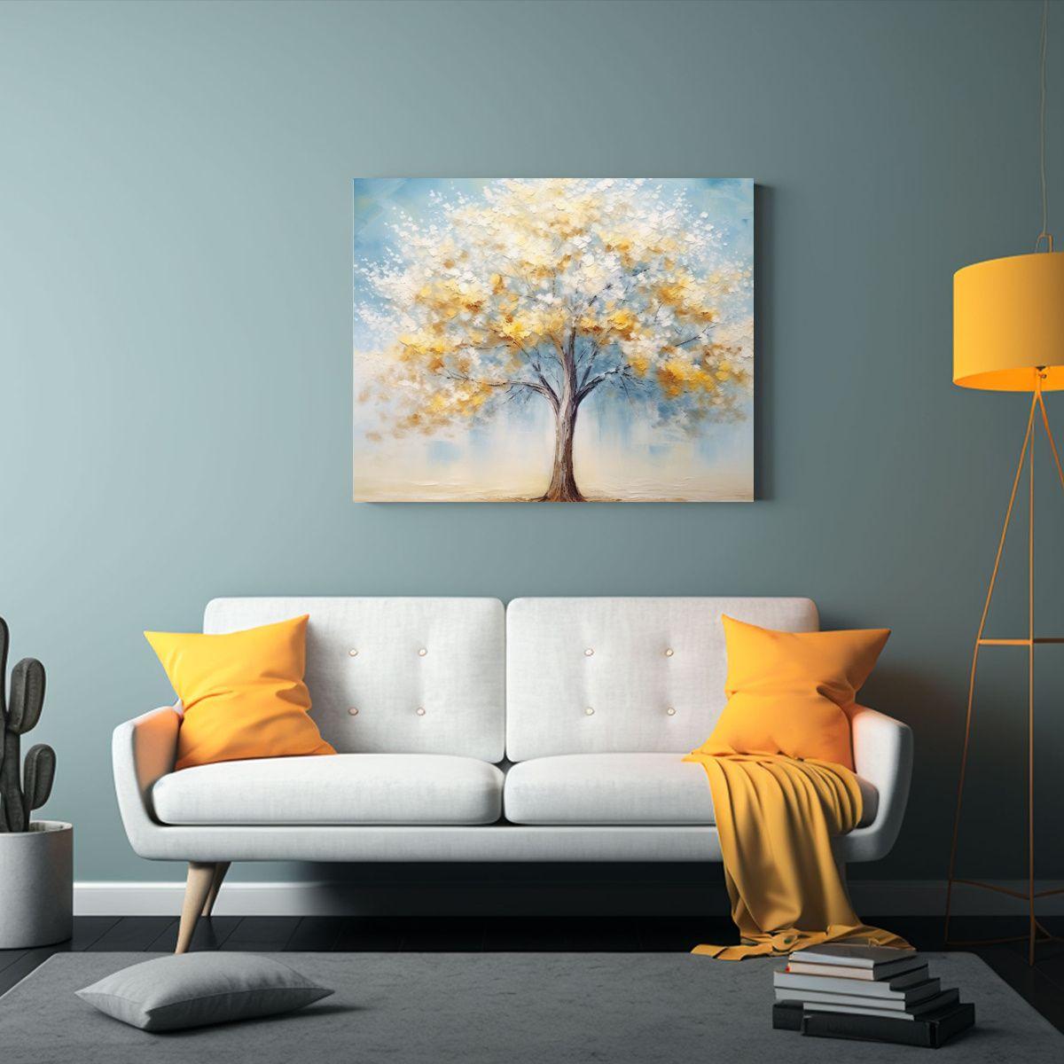 Cuadro En Bastidor árbol Azul Con Hojas 60x40cm-2